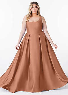 Azazie Neve Vestidos de damas de honor Vestido de Bronceador de Satén Elástico de Corte Princesa con Con bolsillos image10