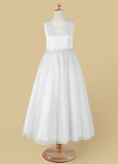 Azazie Marybell Flower Girl Dresses Diamond White A-Line Bow Tulle Dress image9