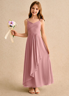 Azazie Zaida Girls Formal Flower Girl Dresses Dusty Rose A-Line Pleated Chiffon Dress image1