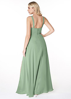 Azazie Jay Bridesmaid Dresses Matcha A-Line Square Neckline Side Slit Chiffon Dress image2