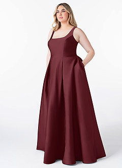 Azazie Neve Bridesmaid Dresses Cabernet Ball-Gown with Pockets Stretch Satin Dress image7