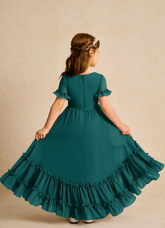 Azazie Kass Flower Girl Dresses Peacock A-Line Pleated Chiffon Dress image3