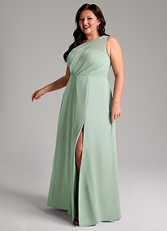 Azazie Phaedra Bridesmaid Dresses Agave A-Line One Shoulder Chiffon Dress image14