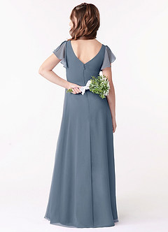 Azazie Omari Junior A-Line Ruched Chiffon Gulv-længde Junior brudepige Kjole image2