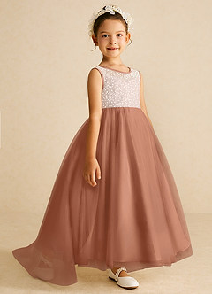 Azazie Tay Flower Girl Dresses Bronzer A-Line Sequins Tulle Dress image3