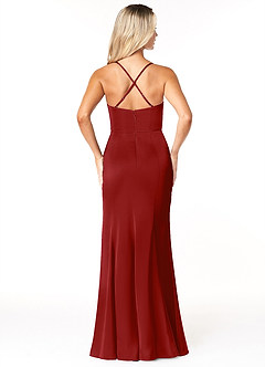 Azazie Marzia Bridesmaid Dresses Pomegranate Sheath Cowl Pleated Stretch Satin Dress image2