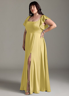 Azazie Bondi Bridesmaid Dresses Canary A-Line Bow Stretch Satin Dress image9