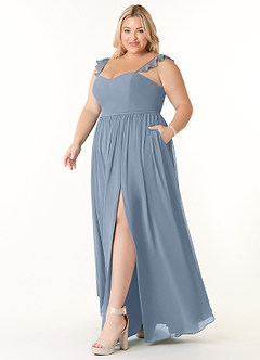 Azazie Metz Bridesmaid Dresses Dusty Blue A-Line Sweetheart Ruched Chiffon Dress image9
