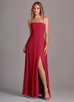 Azazie Carolyn Bridesmaid Dresses Scarlet A-Line Pleated Chiffon Dress image1