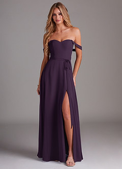 Azazie Aaron Bridesmaid Dresses Plum A-Line Off the Shoulder Chiffon Convertible Dress image1