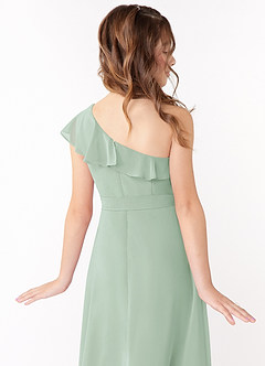 Azazie Eletta Junior Abito A-Line in Chiffon Increspato Agave image4