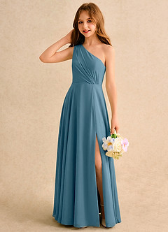 Azazie Puddles Girls Formal Flower Girl Klänningar Klä A-Line i Chiffong Ena axeln image3