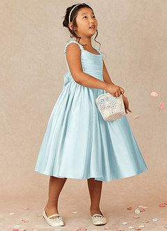 Azazie Cutie Pie Flower Girl Dresses Sea Glass A-Line Pleated Matte Satin Dress image1
