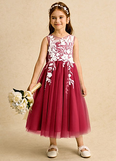 Azazie Sundae Flower Girl Dresses Scarlet Ball-Gown Lace Dress image3