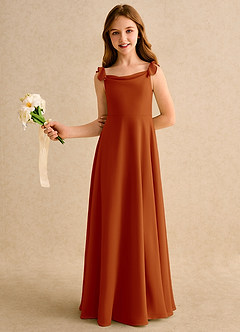 Azazie Puppy Junior Formal vestidos de niña de las flores Vestido de Pimenton de Gasa de Corte En A con Plisado image4