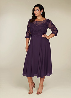 Azazie Marge Mother of the Bride Dresses Plum A-Line Scoop Lace Chiffon Dress image7