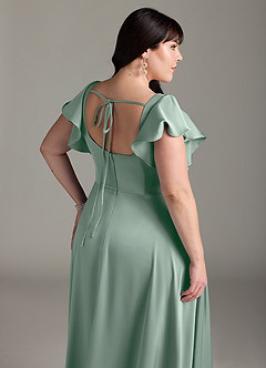 Azazie Bondi Bridesmaid Dresses Agave A-Line Bow Stretch Satin Dress image12