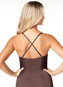 Azazie Marzia Final Sale Ganache Mermaid Cowl Pleated Stretch Satin Dress image3