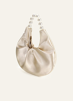 front Satin Pearl Handle Ruched Handbag
