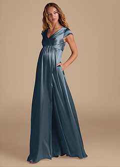 Azazie Allessia Brautjungfernkleider für Schwangere A-Linie Metallischer Satin Bodenlänge Kleid image3