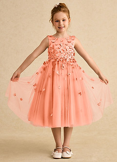 Azazie Lana Blumenmädchenkleider A-Linie ärmellos Matte Satin Kleid Sonnenuntergang image1