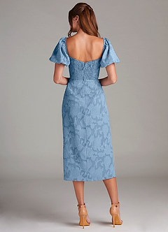 Azazie Evalina Bridesmaid Dresses Steel Blue Sheath Floral Burnout Dress image7