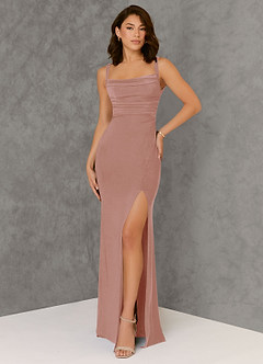 Azazie Nikki Bridesmaid Dresses Dusty Rose Sheath Corset Luxe Knit Dress image1
