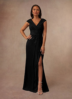 Azazie Calathea Mother of the Bride Dresses Black A-Line Lace Dress image1