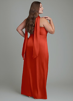Azazie Calandra Robes de demoiselle d'honneur Robe Fourreau en Satin extensible Plissé Rouille image7