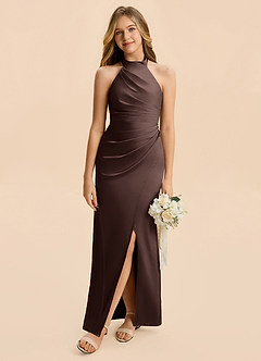 Azazie Jemma Junior Ganache Sheath Ruched Stretch Satin Dress image4