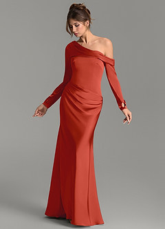 Azazie Sandra Bridesmaid Dresses Rust Mermaid Long Sleeve Stretch Satin Dress image3