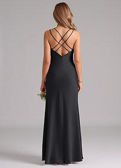Azazie Suttona Bridesmaid Dresses Black A-Line Pleated Stretch Satin Dress image3