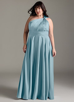 Azazie Charlize Bridesmaid Dresses Moody Blue A-Line One Shoulder Stretch Satin Dress image13