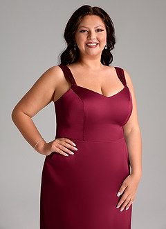 Azazie Denice Bridesmaid Dresses Burgundy Sheath Pleated Stretch Satin Dress image7