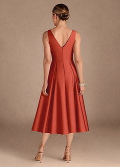 Azazie Fulton Mother of the Bride Dresses Rust A-Line Pleated Stretch Satin Dress image3