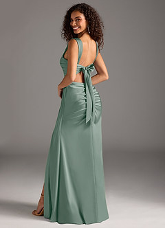 Azazie Jesaphine Jurken voor bruidsmeisjes Jurk van Stretch Satijn met Kolom Boog Zilveren Salie image2