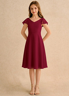 Azazie Narin Girls Formal Blomsterpigekjoler A-Line med ærmer Chiffon Knælængde Kjole image5