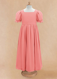 Azazie Joss Flower Girl Dresses Coral A-Line with Sleeves Chiffon Dress image5