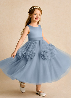 Azazie Vola Flower Girl Dresses Dusty Blue Ball-Gown Sleeveless Tulle Dress image1