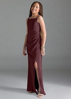 Azazie Leonis Junior A-Linie Plissee Stretch-Satin Kleid Sangria image4