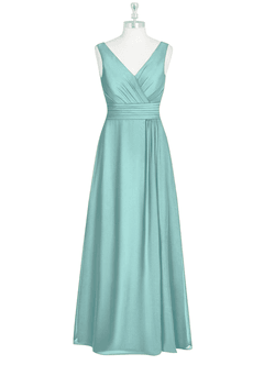 Azazie Karina Bridesmaid Dresses Aqua A-Line Pleated Chiffon Dress image8