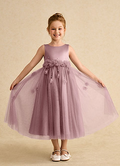 Azazie Lux Flower Girl Dresses Dusty Rose A-Line Beaded Tulle Dress image4