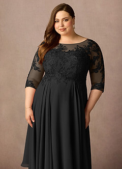 Azazie Marge Abiti per la Madre della Sposa Abito A-Line in Chiffon in Pizzo con Scollo a U Nero image11