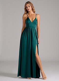 Azazie Aaida Brautjungfernkleider A-Linie Korsett Stretch-Satin Kleid Pfau image5