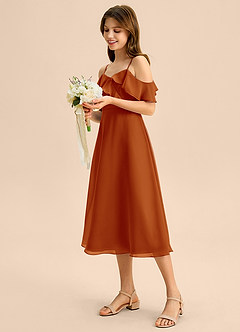 Azazie Kamilla Junior Abito A-Line in Chiffon a Spalla Scoperta Paprika image3