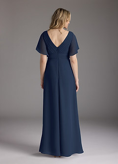 Azazie Alessa Mother of the Bride Dresses Dark Navy A-Line V-Neck Pleated Chiffon Dress image6