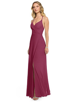 Azazie Davis Bridesmaid Dresses Mulberry A-Line V-Neck Chiffon Dress image3