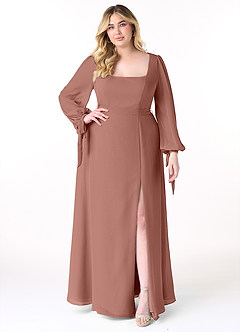 Azazie Leonia Bridesmaid Dresses Cedar Rose A-Line Long Sleeve Chiffon Dress image8