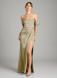 Azazie Johana Vestidos de damas de honor Vestido de Musgo Verde de Satén Elástico de Corte Sirena Convertible con Vestidos sin tirantes image6