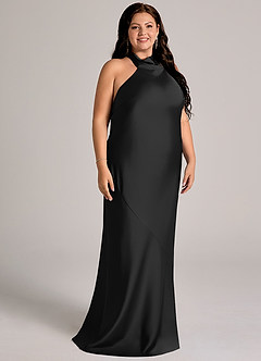Azazie Velli Bridesmaid Dresses Black Mermaid High Neck Stretch Satin Dress image11
